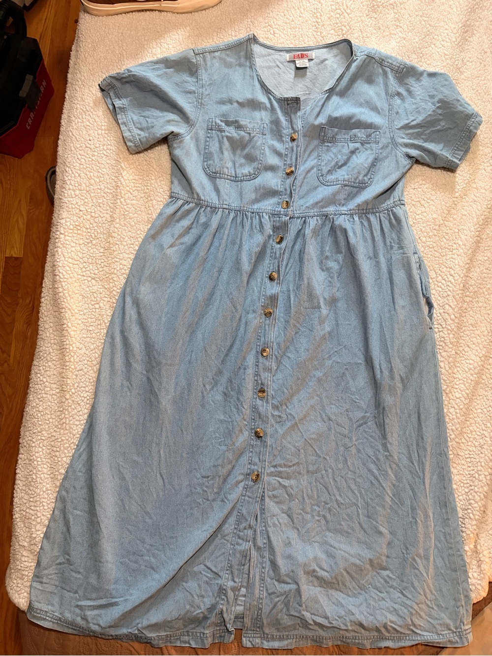Vintage Light Blue Cotton Denim Button-Front Dress